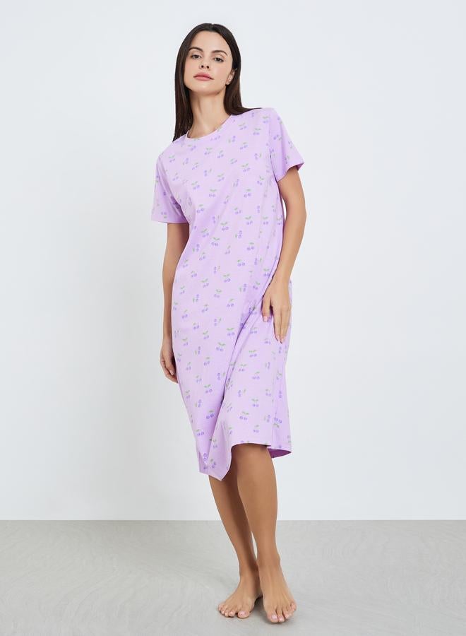 ستايلي طقم من 2 قميص نوم بأكمام قصيرة وطبعة كرز - Image 1